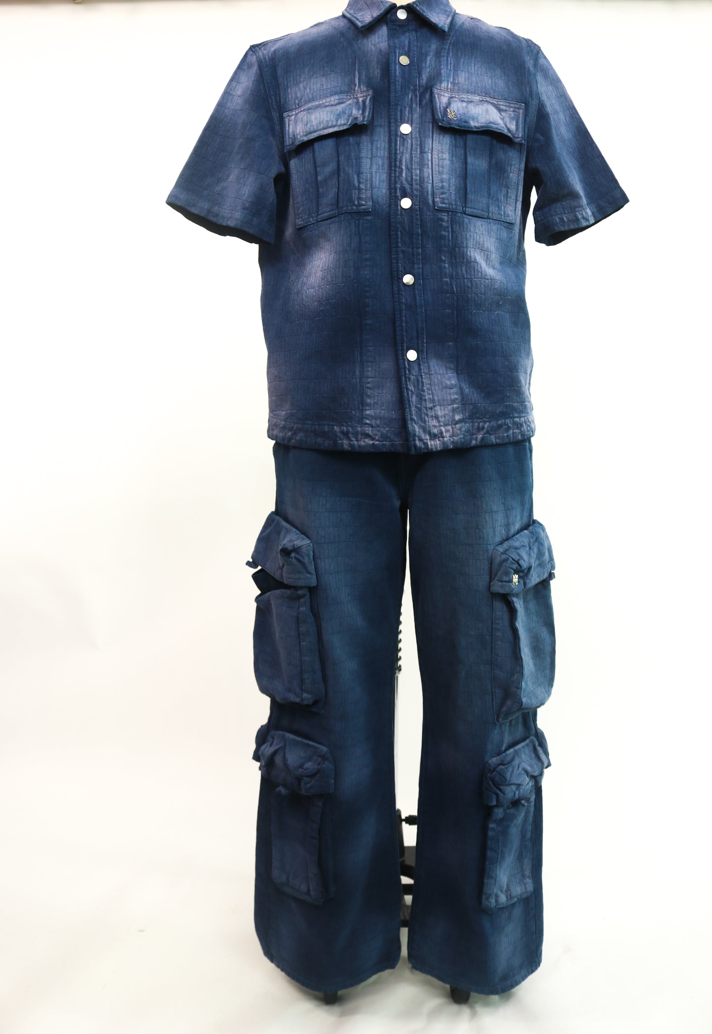 Amiri Denim Short Sleeve Button-Up Top