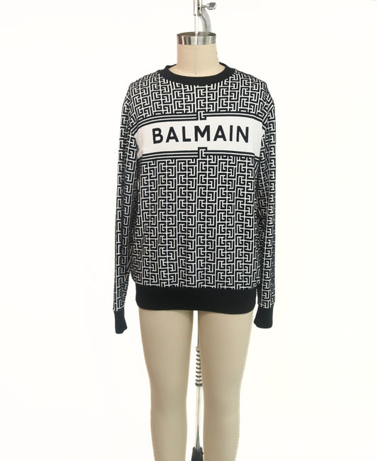 Balmain Quilted Logo Crewneck