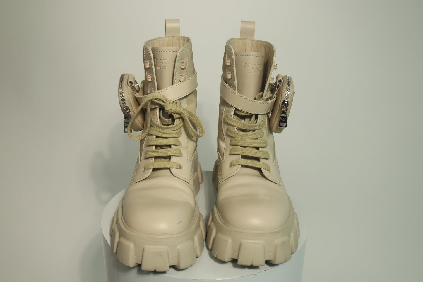 Prada Monolith Leather Combat Boots