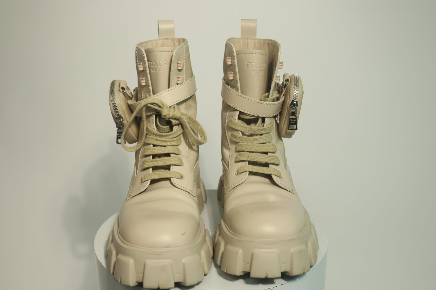 Prada Monolith Leather Combat Boots