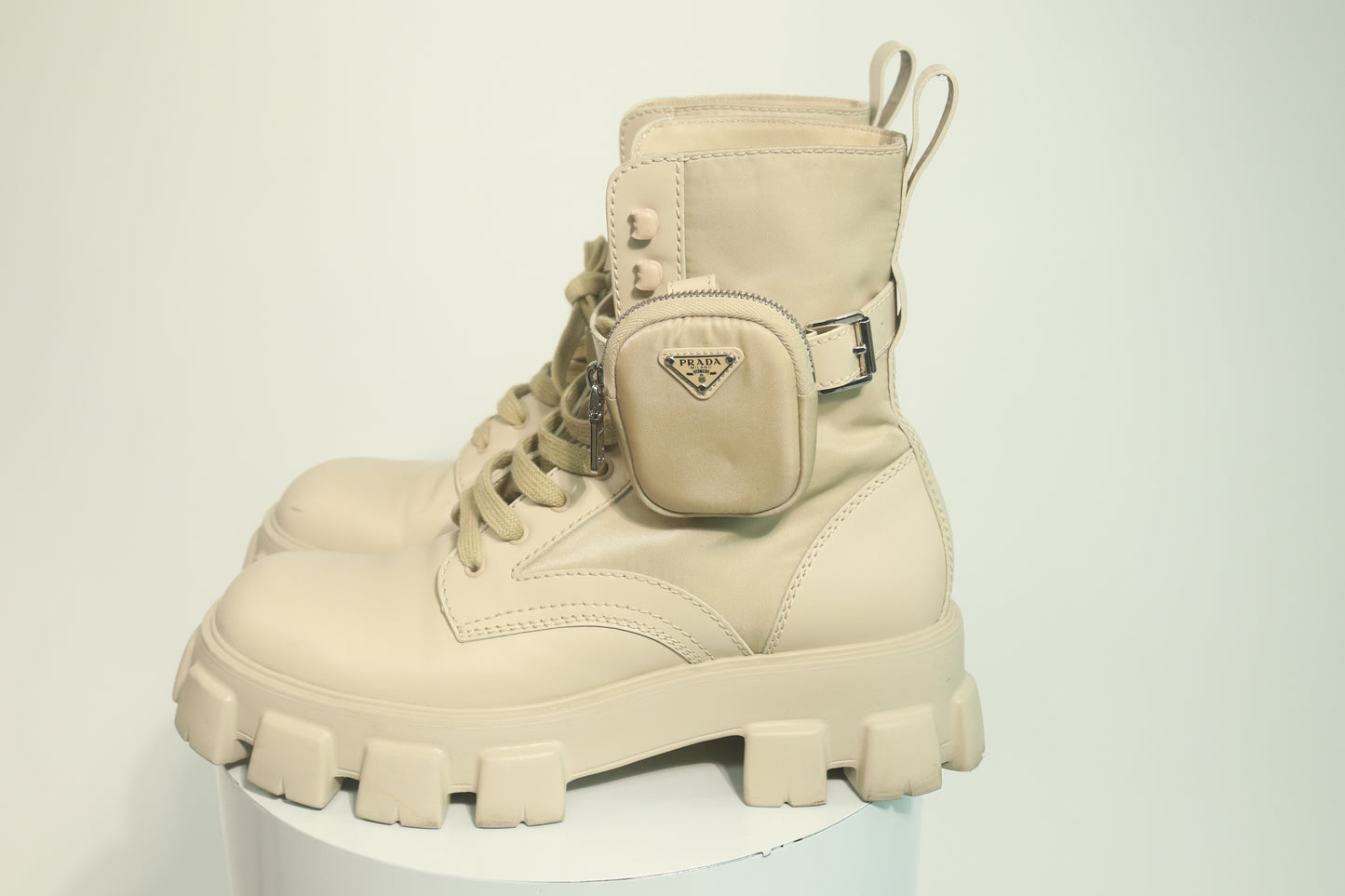 Prada Monolith Leather Combat Boots