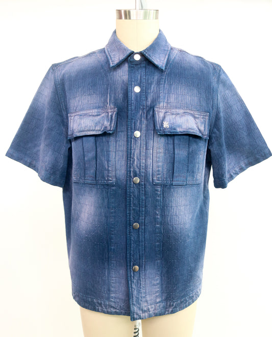 Amiri Denim Short Sleeve Button-Up Top