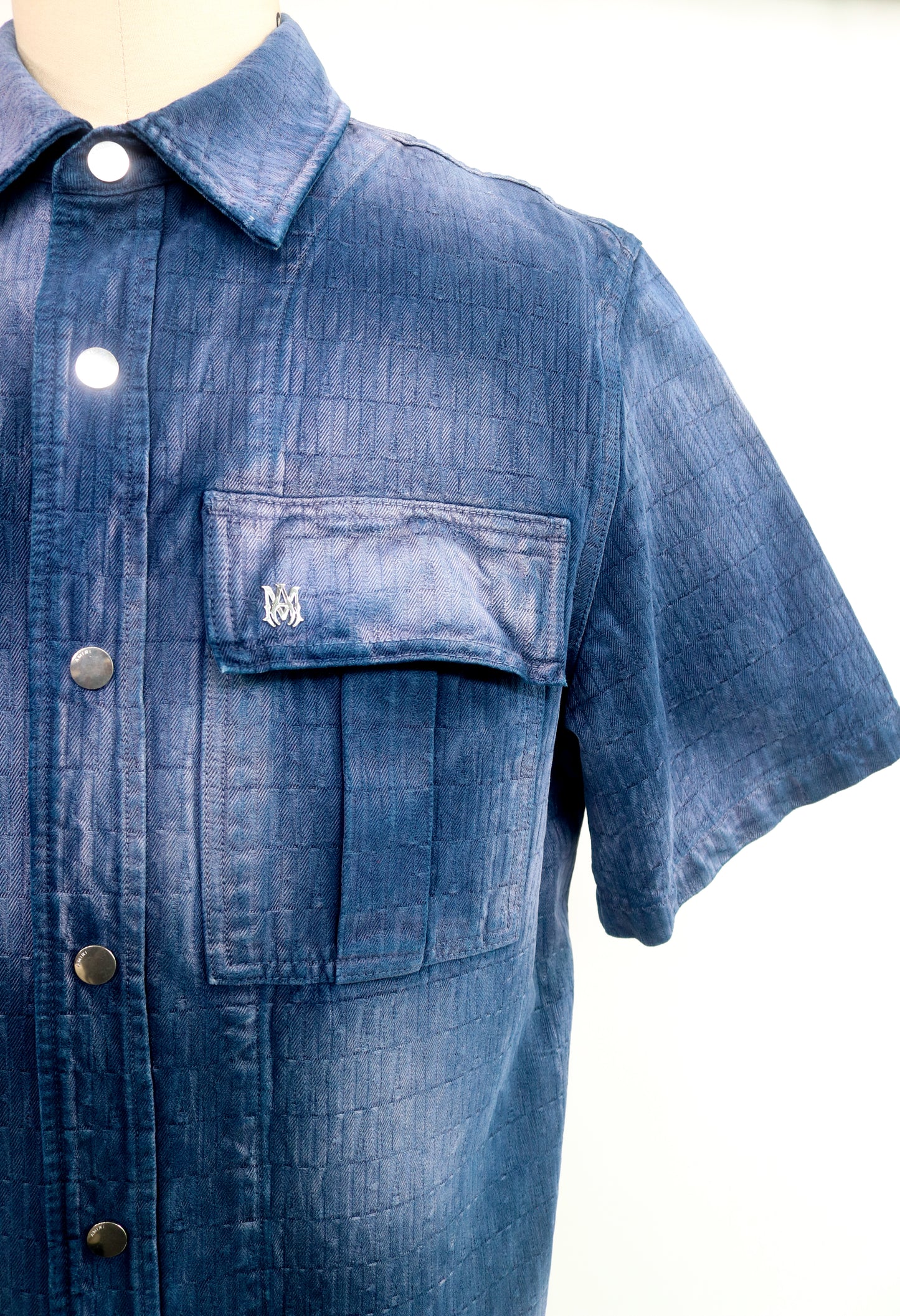 Amiri Denim Short Sleeve Button-Up Top