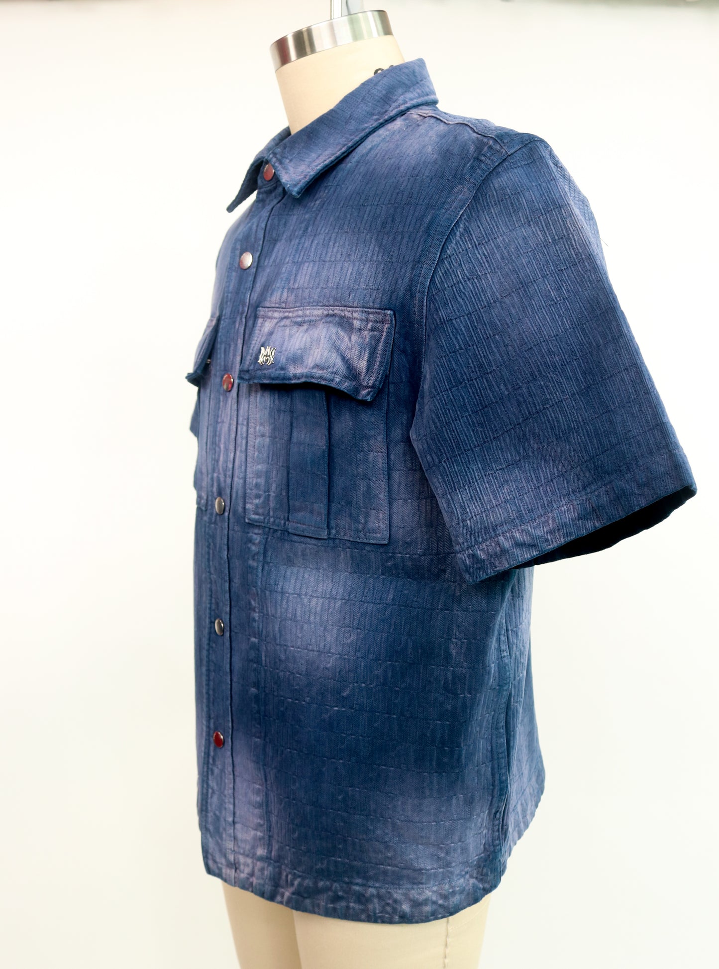 Amiri Denim Short Sleeve Button-Up Top