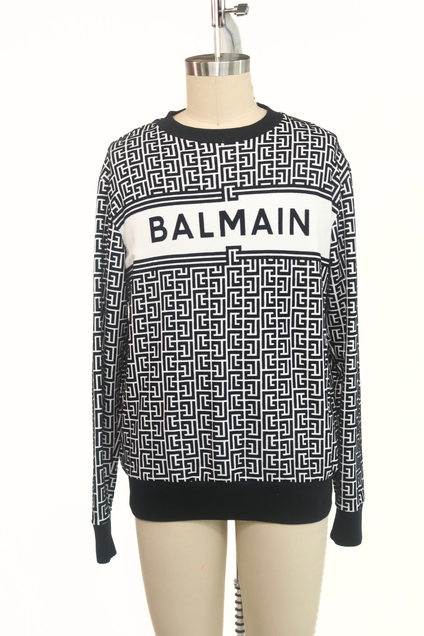 Balmain Quilted Logo Crewneck